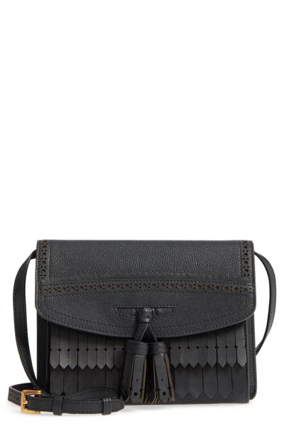 Macken Kiltie Fringe Small Leather Crossbody In Black